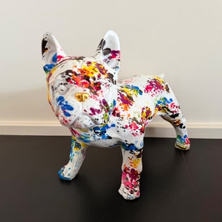 Deko-Figur Bulldogge, Kunstharz mit Farbspritzer-Design