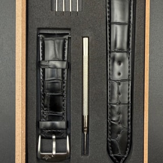 Uhrenarmband-Set 20mm, schwarzes Leder in Krokoprägung